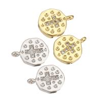 Cubic Zirconia Micro Pave Brass Pendant Flat Round plated with cross pattern & micro pave cubic zirconia Approx 0.5mm Sold By Lot