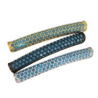 Brass Curved Tube Beads, Rectangle, plated, micro pave cubic zirconia, more colors for choice, 5x37x4mm, Hole:Approx 2mm, 10PCs/Lot, Sold By Lot