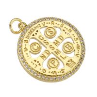 Cubic Zirconia Micro Pave Brass Pendant, Flat Round, gold color plated, micro pave cubic zirconia & hollow, 22x25x3mm, Hole:Approx 3mm, 10PCs/Lot, Sold By Lot