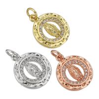 Cubic Zirconia Micro Pave Brass Pendant, Flat Round, plated, micro pave cubic zirconia & hollow, more colors for choice, 14x16x3mm, Hole:Approx 3mm, 10PCs/Lot, Sold By Lot