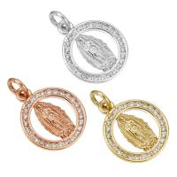 Cubic Zirconia Micro Pave Brass Pendant, Flat Round, plated, micro pave cubic zirconia, more colors for choice, 13x15x2mm, Hole:Approx 3mm, 10PCs/Lot, Sold By Lot