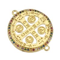 Brass Connector Flat Round gold color plated micro pave cubic zirconia Approx 1mm Sold By Lot