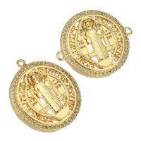 Cubic Zirconia Micro Pave Brass Pendant Flat Round gold color plated & hollow Approx 1mm Sold By Lot
