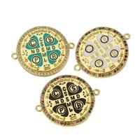 Cubic Zirconia Micro Pave Brass Connector Flat Round gold color plated micro pave cubic zirconia & enamel Approx 1mm Sold By Lot