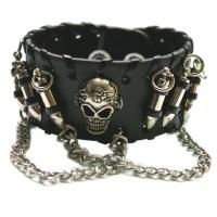 PU Leather Bracelet, with Tibetan Style, with skull pattern & for man, black, 200x35mm, Sold By PC