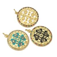 Cubic Zirconia Micro Pave Brass Pendant, Flat Round, gold color plated, micro pave cubic zirconia & enamel, more colors for choice, 22x26x2mm, Hole:Approx 3mm, 10PCs/Lot, Sold By Lot