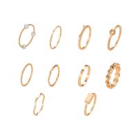 سبائك الزنك خاتم مجموعة, مع لؤلؤة البلاستيك, لون الذهب مطلي, 10 قطع & للمرأة, النيكل والرصاص والكادميوم الحرة, تباع بواسطة تعيين
