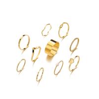 Ensemble d’anneau en alliage de zinc, avec perle de plastique, Placage de couleur d'or, 10 pièces & pour femme, protéger l'environnement, sans nickel, plomb et cadmium, Vendu par fixé