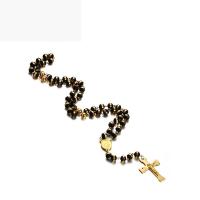 růženec náhrdelník, Nerez, s Silikon, Kříž Cross, barva pozlacený, módní šperky & unisex, 30mm, Délka Cca 18.7 inch, Prodáno By PC