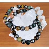 Gemstone Bracelets, Hematite, with Tiger Eye, Unisex, mixed colors, 8mm, Sold Per 7 Inch Strand