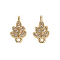 Brass Jewelry Connector Leaf 14K gold plated fashion jewelry & for woman & with rhinestone golden Approx 1mm Sold By Pair