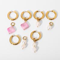 Stainless Steel Huggie Hoop Earring with Gemstone 18K gold plated & for woman 23.90mm Sold By Pair