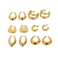 Stainless Steel Huggie Hoop Earring, 18K gold plated, different styles for choice & for woman, Sold By Pair