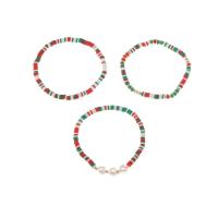 Christmas Holiday Bracelet Polymer Clay with Plastic Pearl three pieces & Christmas jewelry & for woman 50mm Sold By Set