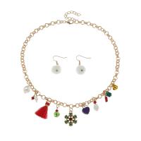 Zinc Alloy Jewelry Sets earring & necklace gold color plated Christmas jewelry & for woman & enamel nickel lead & cadmium free Length Approx 16.65 Inch Sold By Set