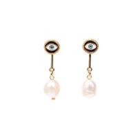 Freshwater Pearl Earrings, Brass, with Freshwater Pearl, gold color plated, evil eye pattern & for woman & enamel, nickel, lead & cadmium free, 8x32mm, Sold By Pair