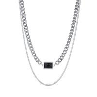 Titanium Steel Necklace, with 1.97inch extender chain, polished, Double Layer & for woman, silver color, Length:Approx 17.72 Inch, Sold By PC