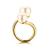 Stainless Steel Cuff Finger Ring with Plastic Pearl gold color plated & for woman 3mm Sold By PC
