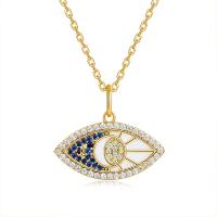 Cubic Zircon Micro Pave 925 Sterling Silver Necklace, with Cubic Zirconia, Eye, for woman, mixed colors, 15x18mm, Length:44 cm, Sold By PC