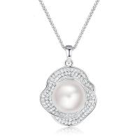 925 Sterling Stříbrný perlový náhrdelník, 925 Sterling Silver, s Sladkovodní Pearl, micro vydláždit kubické zirkony & pro ženy, smíšené barvy, 27x20mm, Délka 46 cm, Prodáno By PC