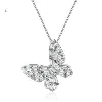 Cubic Zircon Micro Pave Brass Necklace, Butterfly, micro pave cubic zirconia & for woman, platinum color, 16x18mm, Length:43 cm, Sold By PC