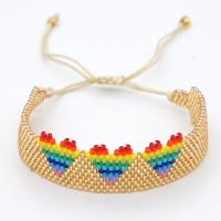 Seedbead Bracelet, with Polyester Cord, Heart, handmade, rainbow design & woven pattern & for woman, more colors for choice, 13x115mm, Length:28 cm, Sold By PC