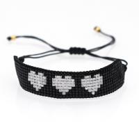Seedbead bracelet, avec cordon de polyester, avec le motif de coeur & motif tissé & pour femme, couleurs mélangées, Longueur:28 cm, Vendu par PC