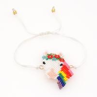 Seedbead bracelet, avec cordon de polyester, Licorne, fait à la main, motif tissé & pour femme, couleurs mélangées, Longueur 28 cm, Vendu par PC