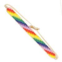 Seedbead Bracelet with Polyester Cord rainbow design & Unisex & woven pattern mixed colors Length 28 cm Sold By PC