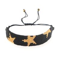 Seedbead bracelet, avec cordon de polyester, fait à la main, avec motif d'étoile & motif tissé & pour femme, couleurs mélangées, 105x16mm, Longueur 28 cm, Vendu par PC