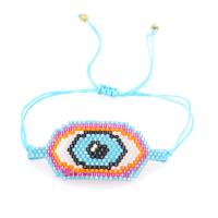 Bracelet de perles de verre, Seedbead, avec cordon de polyester, œil, fait à la main, pour femme, couleurs mélangées, 55x22mm, Longueur:28 cm, Vendu par PC