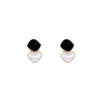 Boucles d'oreilles en alliage de zinc, bijoux de mode & pour femme & émail, blanc et noir, 23x14mm, Vendu par paire