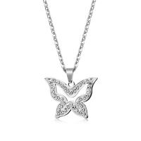 Rustfrit stål smykker halskæde, Stainless Steel, Butterfly, mode smykker & med rhinestone, Længde Ca. 50 cm, Solgt af PC