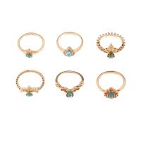 Cink Alloy Ring Set, Cink ötvözet, -val türkiz, arany színű aranyozott, 6 darab & a nő, nikkel, ólom és kadmium mentes, Méret:6.5, Által értékesített Set