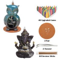 Backflow Incense Burner, Porcelain, plated, for home and office & 2 pieces & durable, 22x28x14cm, Sold By Set