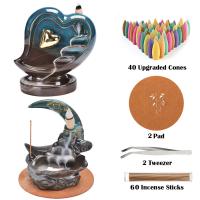 Backflow Incense Burner, Porcelain, plated, for home and office & 2 pieces & durable, 20x17.8x31cm, Sold By Set
