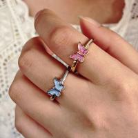 Cink Alloy Finger Ring, Leptir, pozlaćen, za žene & emajl, više boja za izbor, nikal, olovo i kadmij besplatno, 22mm, Prodano By PC
