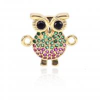 Cubic Zirconia Micro Pave Brass Connector, Owl, plated, micro pave cubic zirconia, golden, 15x15mm, Sold By PC