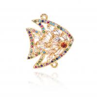 Cubic Zirconia Micro Pave Brass Connector Fish plated micro pave cubic zirconia golden Sold By PC