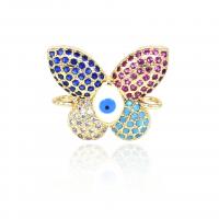 Evil Eye Connector Brass Butterfly plated micro pave cubic zirconia golden Sold By PC