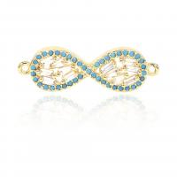 Cubic Zirconia Micro Pave Brass Connector with turquoise Number 8 plated micro pave cubic zirconia golden Sold By PC