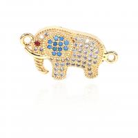 Cubic Zirconia Micro Pave Brass Connector, Elephant, plated, micro pave cubic zirconia, golden, 12x24mm, Sold By PC