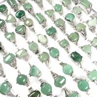 Gemstone Finger Ring, Stainless Steel, -val Zöld aventurin, egynemű, kevert színek, 17mm, 20PC-k/Bag, Által értékesített Bag