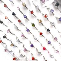 Rhinestone Stainless Steel Finger Ring, for woman & with rhinestone, mixed colors, 17mm, 20PCs/Bag, Sold By Bag