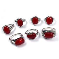 Agate Finger Ring, Stainless Steel, finger ring, with Red Agate, Unisex, mixed colors, 17mm, 20PCs/Bag, Sold By Bag