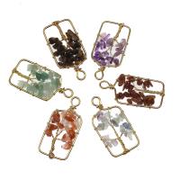 Tree Of Life Pendants, Brass, with Gemstone, Square, tree of life design, more colors for choice, 42x22mm, 5PCs/Bag, Sold By Bag