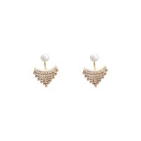 Ear Jackets Brass with ABS Plastic Pearl 925 thailand sterling silver post pin real gold plated fashion jewelry & for woman & with rhinestone golden Sold By Pair