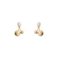 Ear Jackets Brass with ABS Plastic Pearl 925 thailand sterling silver post pin real gold plated fashion jewelry & for woman golden Sold By Pair