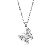 Stainless Steel Jewelry Necklace Butterfly fashion jewelry & with rhinestone Length Approx 50 cm Sold By PC