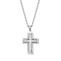 Collar de acero inoxidable de la joyería, Cruces, con diamantes de imitación, longitud:aproximado 50 cm, Vendido por UD